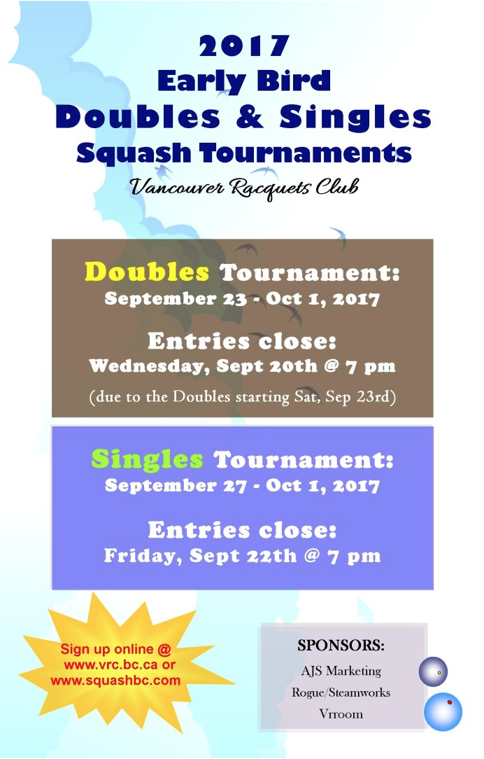 2017 VRC Earlybird Squash Tournament Poster