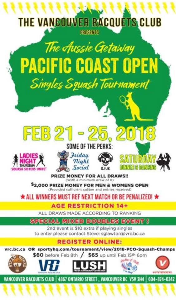 2018 PCO squash tournament at Vancouver Racquets Club